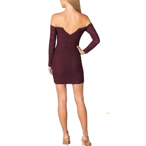 Dress the Population XXL‎ Burgundy "Dawn" Off Shoulder Long Sleeve Dress NWT - Picture 4 of 10